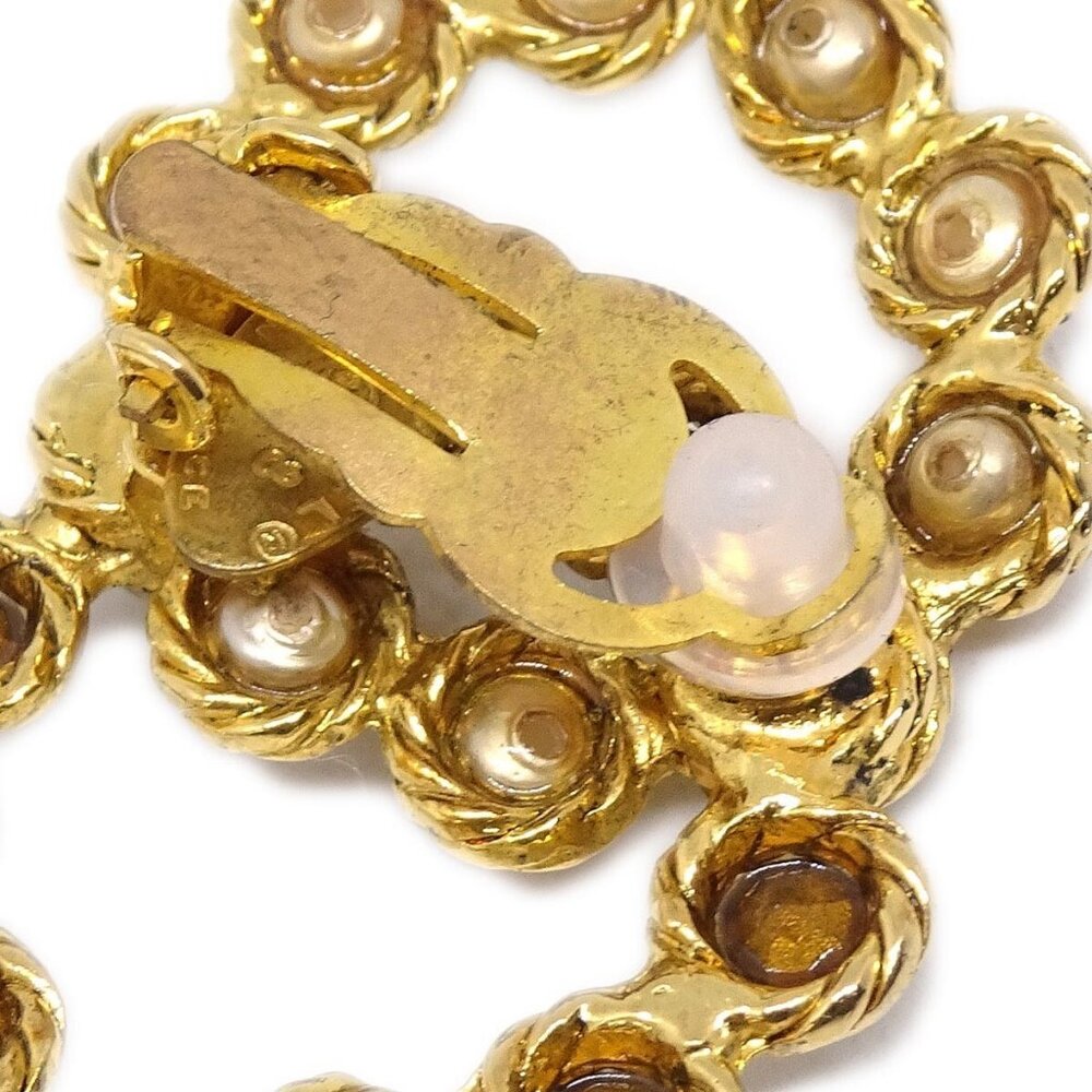 Chanel Gold CC Earrings Clip-On Rhinestone Artificial Pearl 28 194674 - Picture 7 of 8